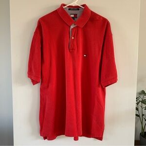 Tommy Hilfiger Polo Shirt Size XL Short Sleeve Golf Bright Red Top Logo Cotton